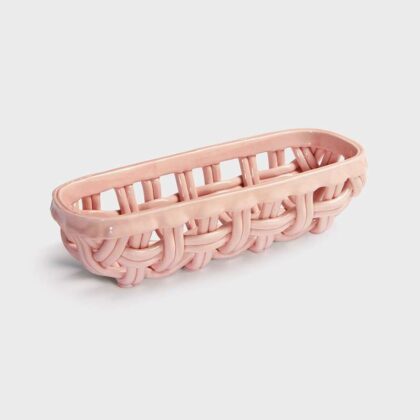 stoneware pink bread and baguette braided basket