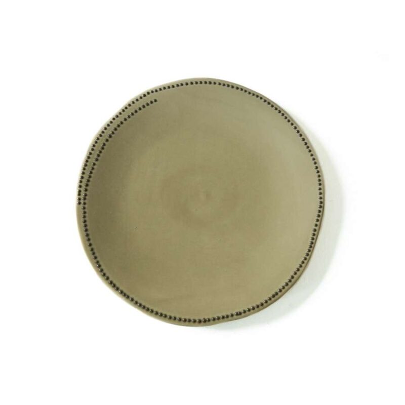 Green Porcelain Dessert Plate With Spotted Edge