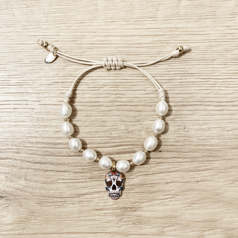 Pearl Bracelet Charm Skull