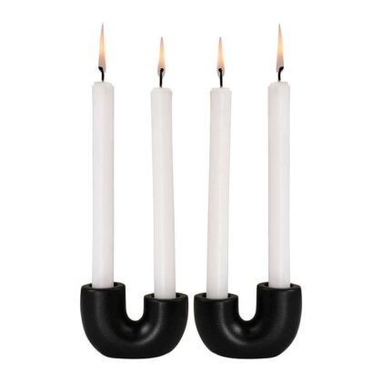 Nordic Style U Shaped Concrete Candle Holder- Black ( Set Of 2)