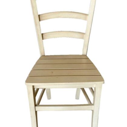 Cream Lacquered Wood Chair with Wooden Stripes