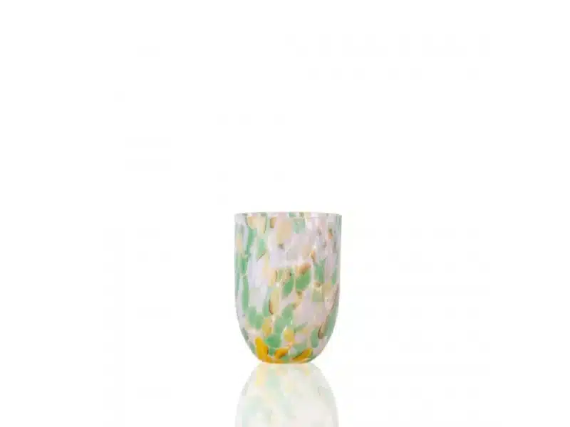 big glass tumbler with yellow and green color
