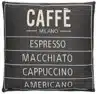 A grey cotton cushion with a phrase Caffe on it