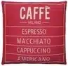 A red cotton cushion with a phrase Caffe on it