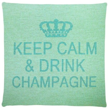 A light mint cotton cushion with a phrase Keep Calm & Drink Champagne on it
