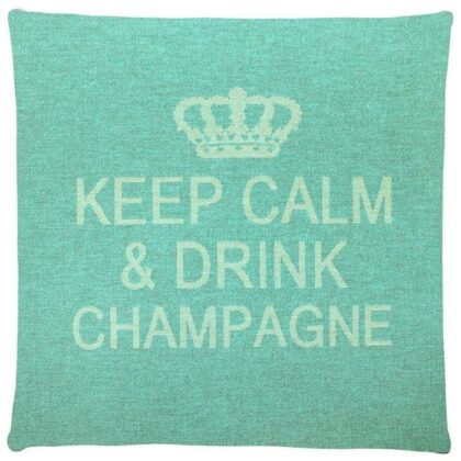 A mint cotton cushion with a phrase Keep Calm & Drink Champagne on it