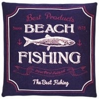 Blue Cotton Cushion with salmon fish on it