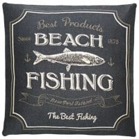 Grey Cotton Cushion with salmon fish on it