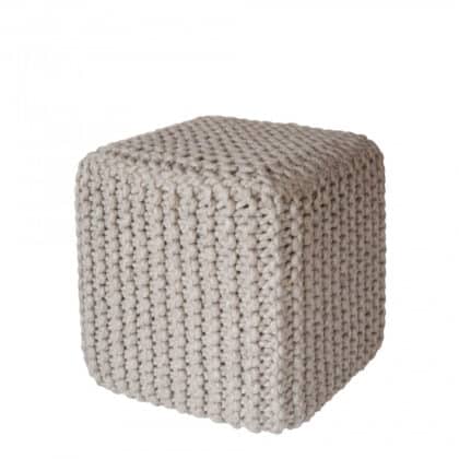 Beige Wool Pouf with cubic shape