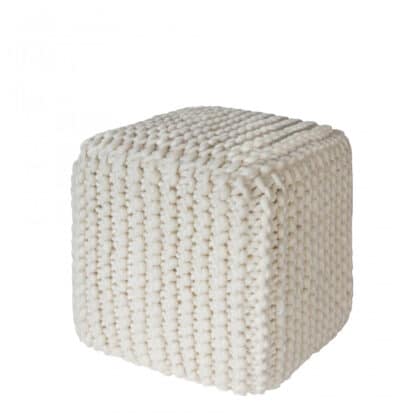 Cream Wool Pouf with cubic shape