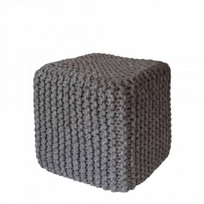 Dark Grey Wool Pouf with cubic shape