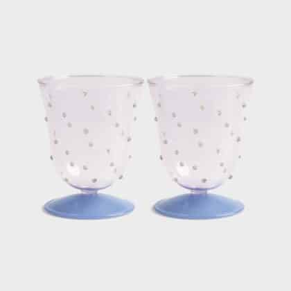 2 light pink water glass with dots on it