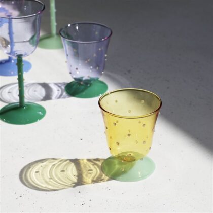 yellow water glass with dots on it