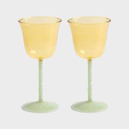 yellow wine glass with dots on it
