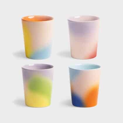 set of 4 colorful large mugs
