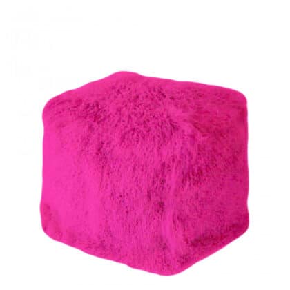 Pink Fur Pouf with cubic shape