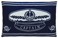 Blue Cotton Cushion with nautical Captain hat on it