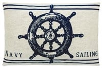 Cotton Cushion with nautical wheel on it