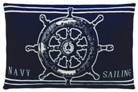 Blue Cotton Cushion with nautical wheel on it