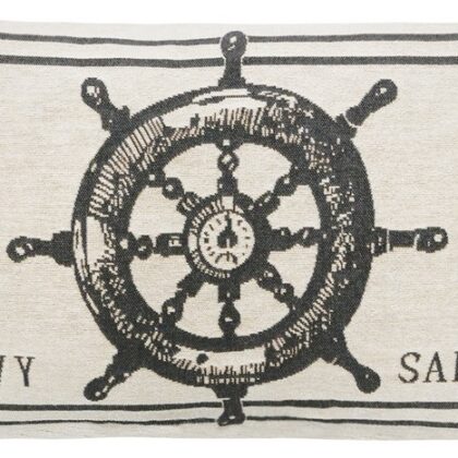 Cotton Cushion with nautical wheel on it