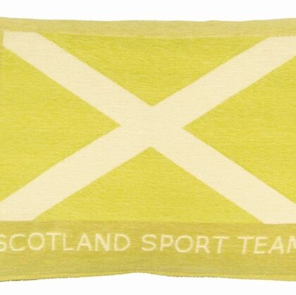 Yellow cotton cushion with Scotland flag on it