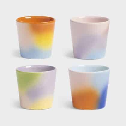 set of 4 colorful small mugs