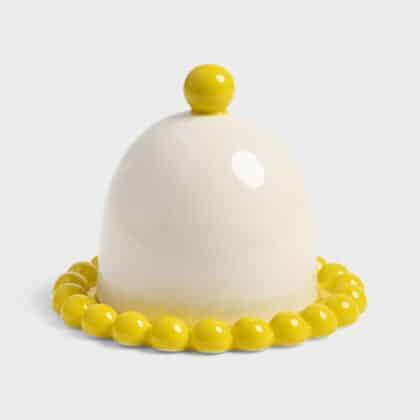 yellow butter dish with pearls