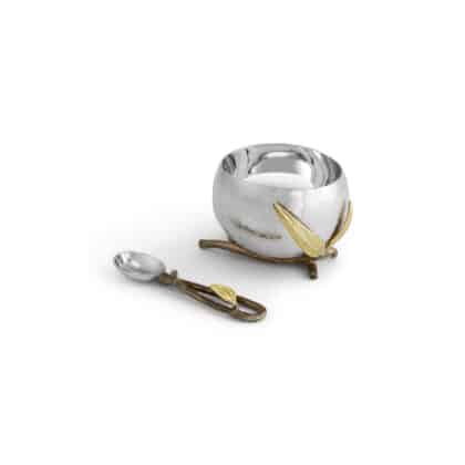 stainless steel nut bowl with a spoon