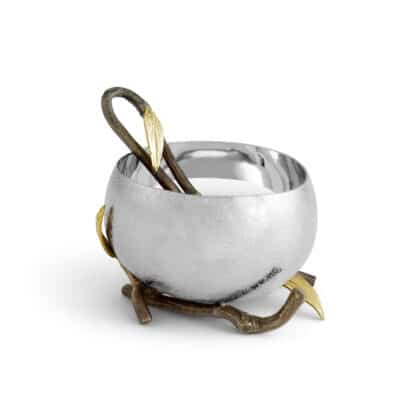 stainless steel nut bowl with a spoon