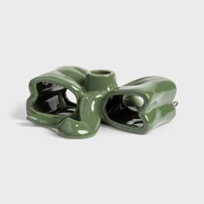 Dark Green candle holder with a ribbon shape