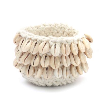 the Cowrie Macrame candle holder natural seashell white basket bazar bizar