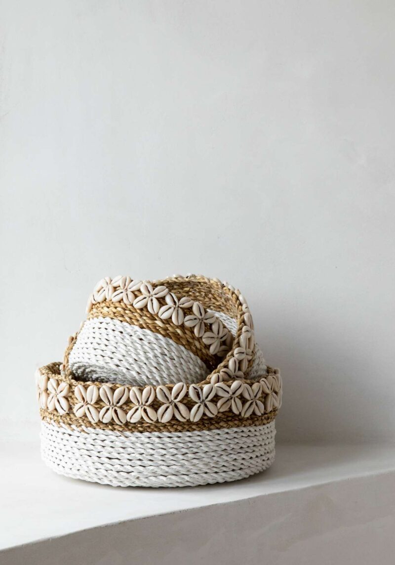 white shell basket set of 3 bazar bizar
