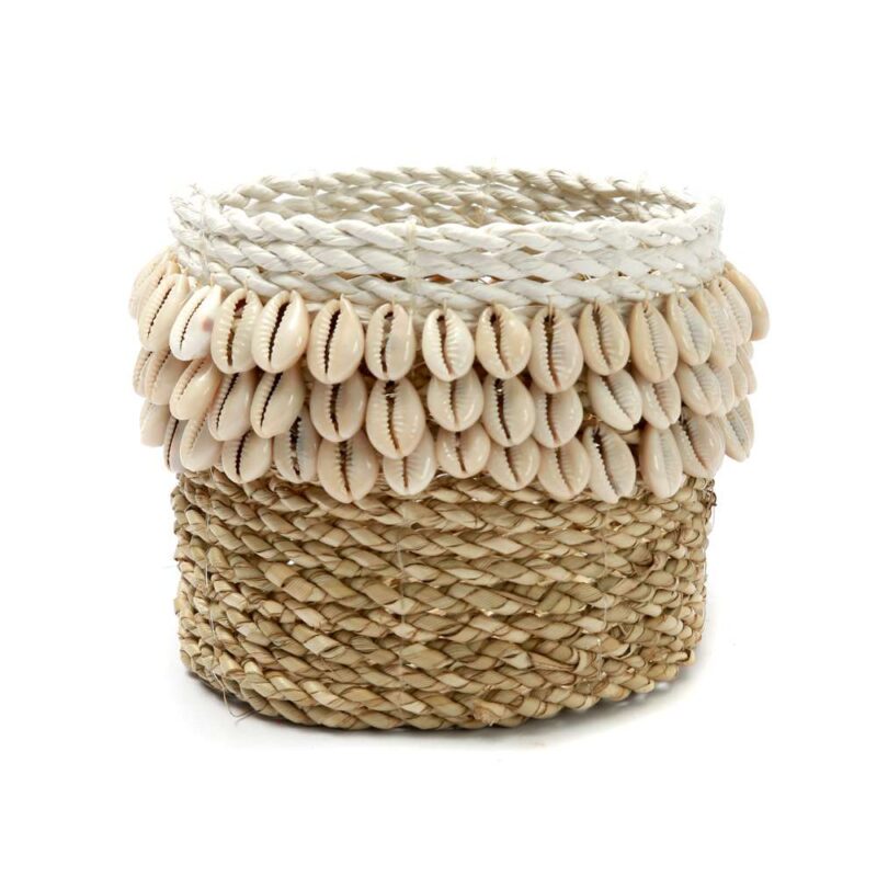 Weaved Cowrie Basket natural weaved seashell basket bazar bizar