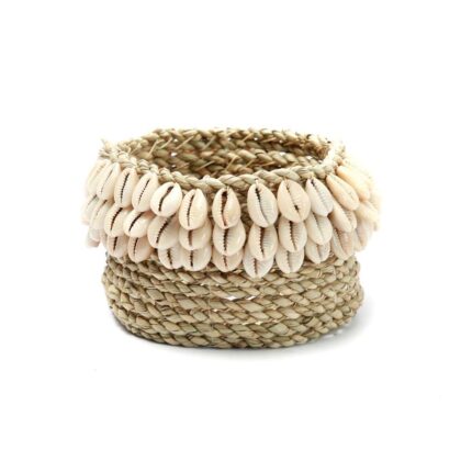 weaved cowrie basket natural with seashells