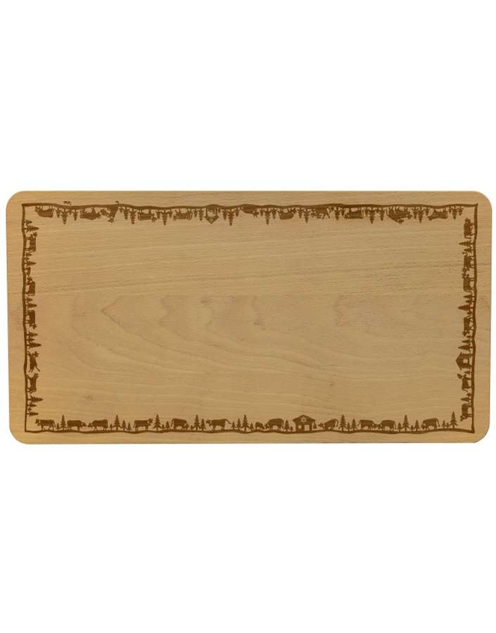 beechwood natural wood engraved alps cow design cutting board Heidi cheese line