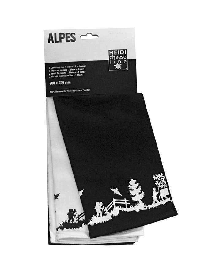 solid black and white swiss alps design kitchen towel