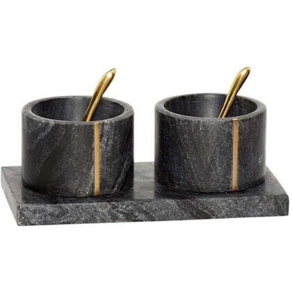 salt and pepper holder black marble with spoon