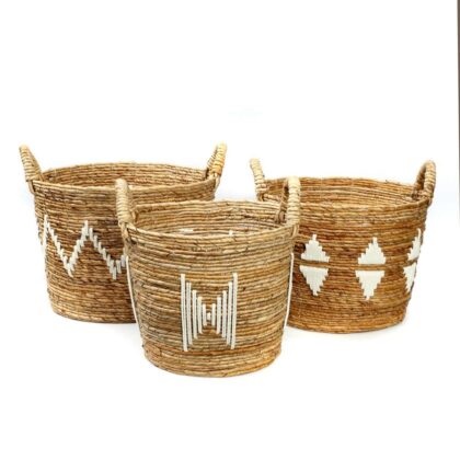banana stitched baskets set of 3 handwoven natural bazar bizar
