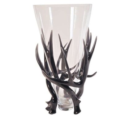 clear vase with black poly resin base
