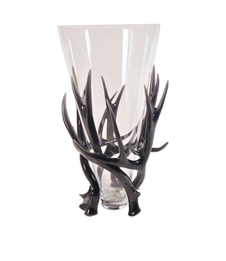 clear vase with black poly resin base