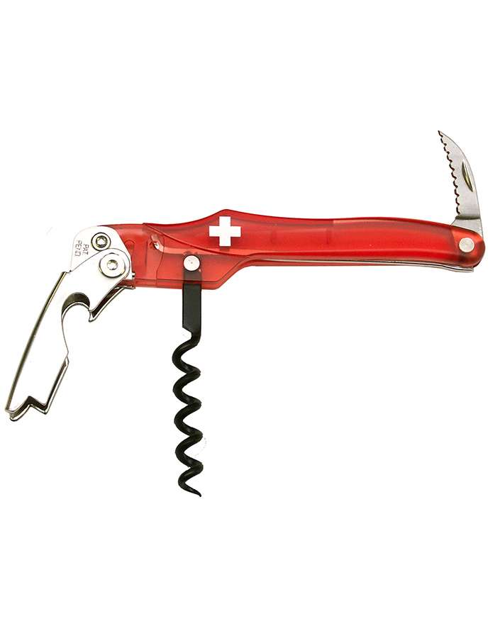 Red corkscrew with Swiss cross winebottle opener