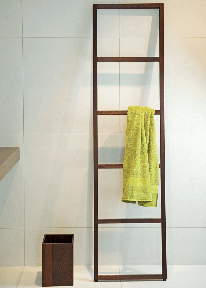 Dark wood towel ladder bathroom decor walther